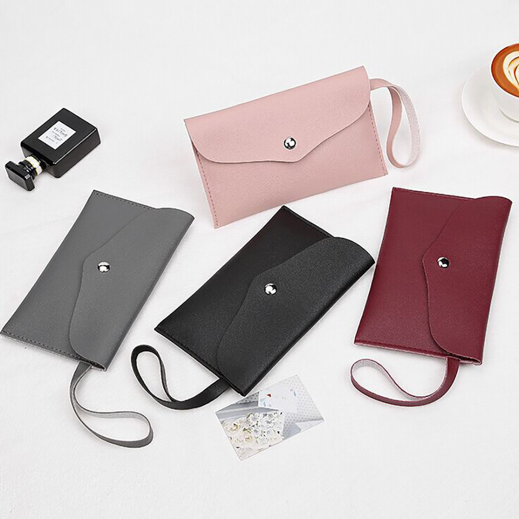 Mini kuvert hasp puse tynd kvinder pung med snor kortholder kort lille firkantet clutch taske mini pung telefon tasker lang