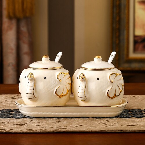 Elefant keramik kryddflaskor kryddburk kryddlåda kök kryddflaska burkar salt peppar spiskummin pulver kryddflaskor: B