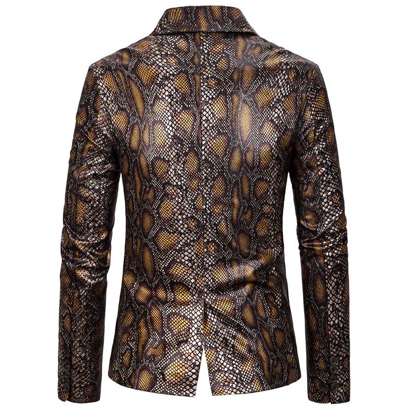 Tide – Blazer imprimé Python pour hommes, motif peau de serpent, estampage à , grande taille, pour boîte de nuit, chanteur, S-2XL