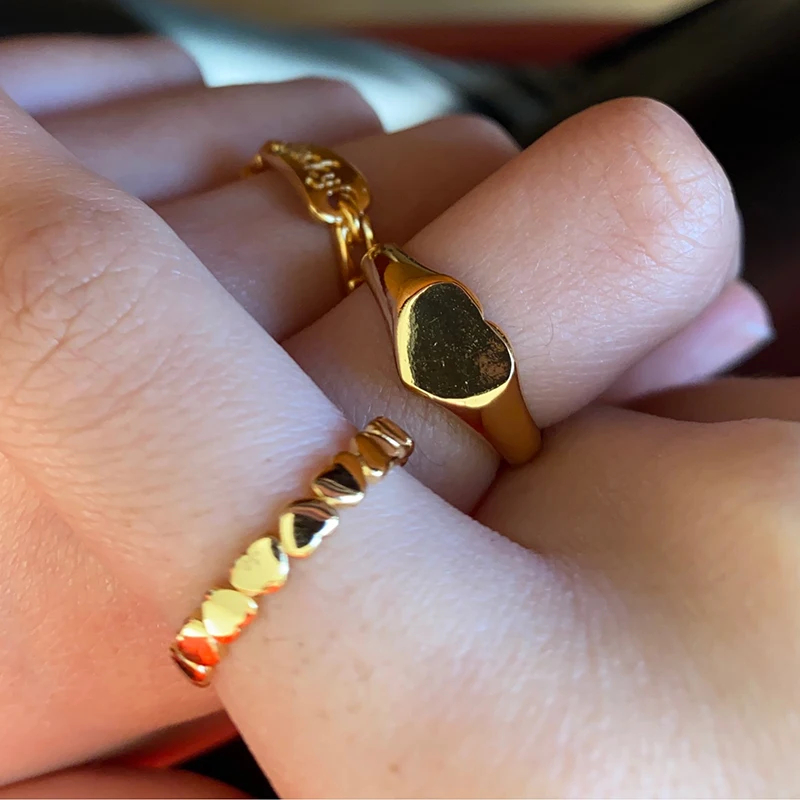 Edelstahl Herz Ringe Für Frauen Gold Farbe Herz Verlobung Hochzeit Ring Luxus Hochzeit Ästhetischen Schmuck