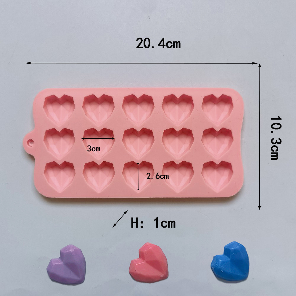 15 Cavity Diamond Heart Silicone Chocolate Mold DIY Cake Accessories Molds Kitchen Ice Cubes Biscuit Pastry Manual Baking Mould: MULTI