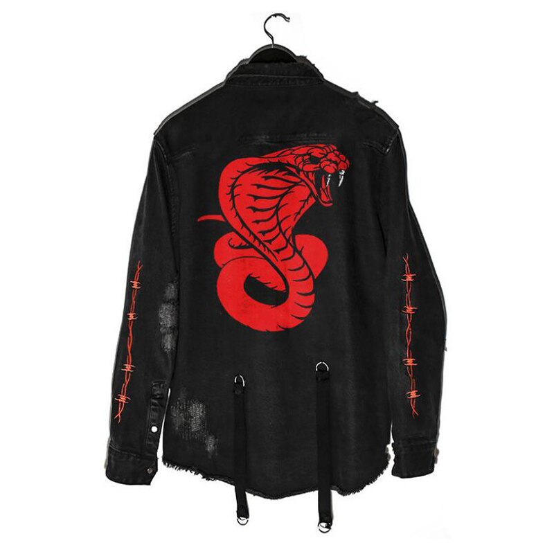 Sportkläder för män tvättade jeansjackor för pojkar vår höst vintage tryck athleisure långärmad fitness ytterkläder toppar: Svart 2 / Xxxl