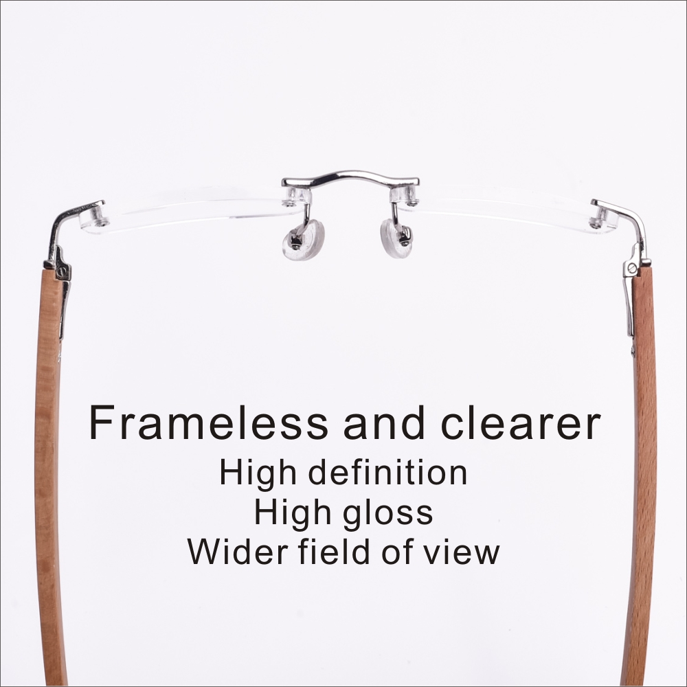 Gafas de lectura sin montura para hombre y mujer, lentes de aumento, madera, acrílico transparente