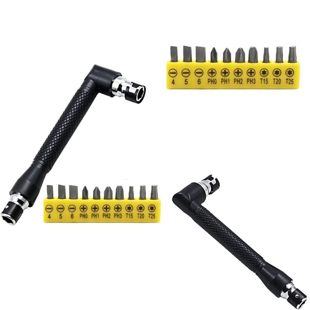 1pc Adjustable Double Head Handle Black 6.35 Wrench Sleeve Hex Universal Ratchet Bit Hook L-type 1/4 Head With Screwdriver P8U5