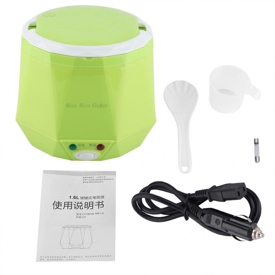 Mini Rice Cooker 1.3L Electric Heating Lunch Box Portable Thermostat Food Steamer Multi Electric Cooker For Car Truck 12/24V: green / 12V