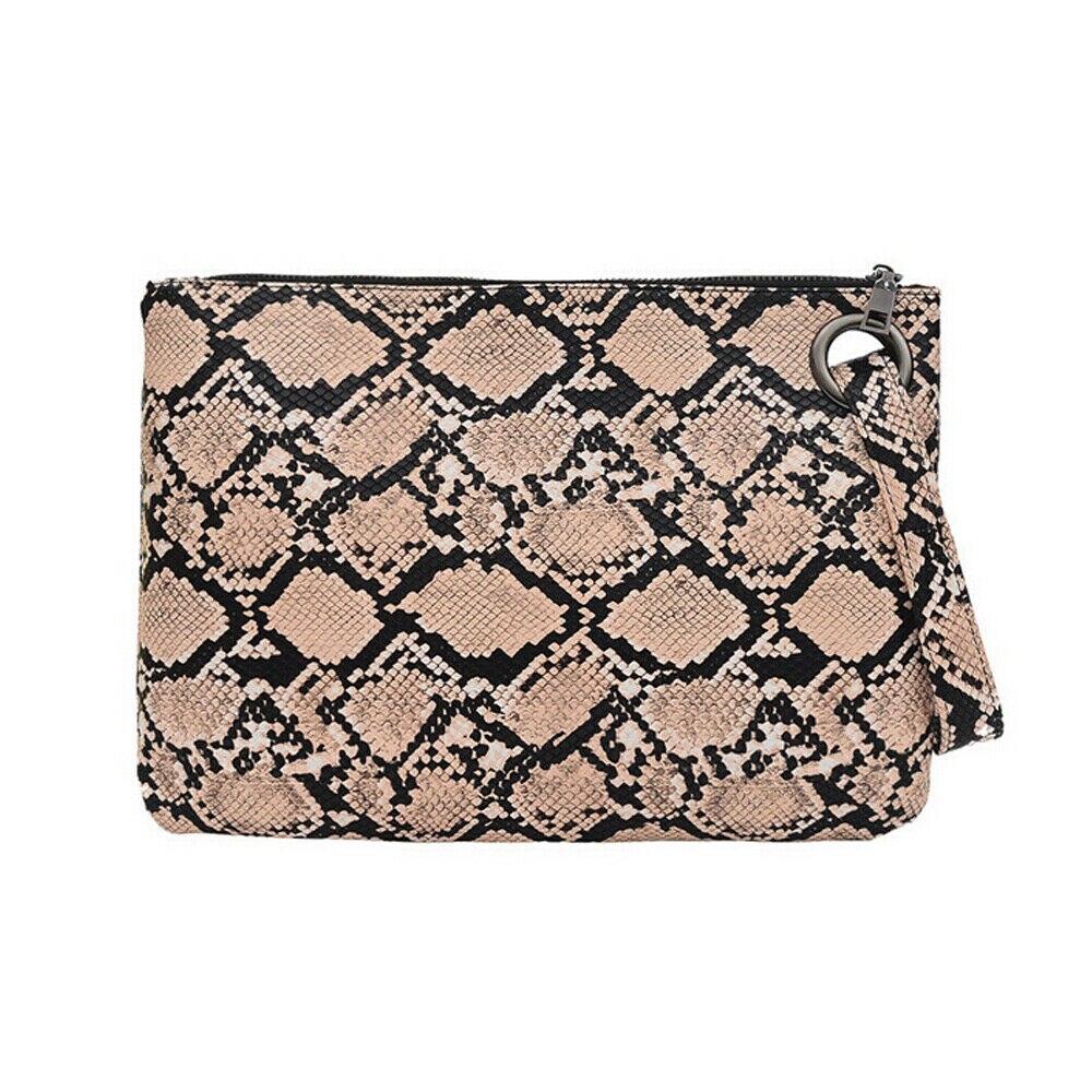 Luipaardprint dames clutch draagbare outdoor handtas pu leren envelop met rits: Khaki