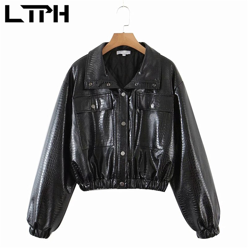 Shiny Patent Leather Trench Coat Women Long Sleeve Jacket with