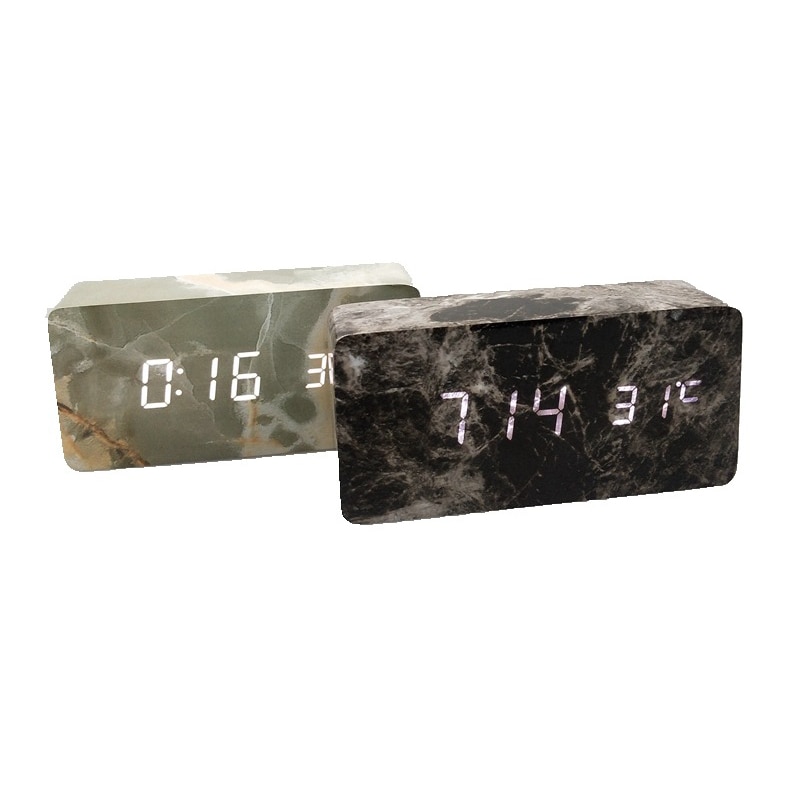 Rechteck Marmor aufbringen Digital Holz LED Temperatur Wecker Holz retro glühen Uhr Schreibtisch Tabelle Dekor Schreibtisch Werkzeuge