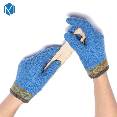 Varm vinter børn solid strikkede piger cykelhandsker vanter helfinger handsker børn patchwork guantes tykke håndledshandsker: Blå