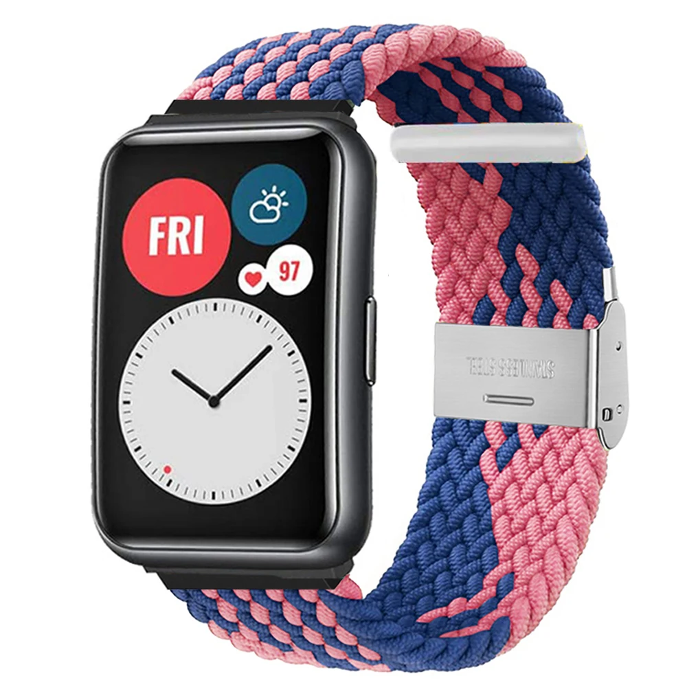 Rem til huawei watch fit 2- rem flettet nylonrem justerbar udskiftningsrem til huawei watch fit-remme: Hvid lysnål / 12mm