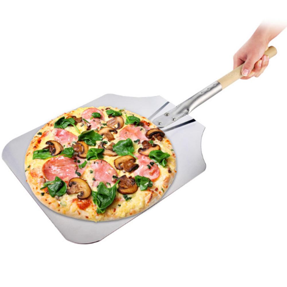 Vierkante Houten Handvat Aluminium Dikker Oven Pizza Cake Gebak Schop Keuken Tool Voor Pizzerias Pizza Gereedschap