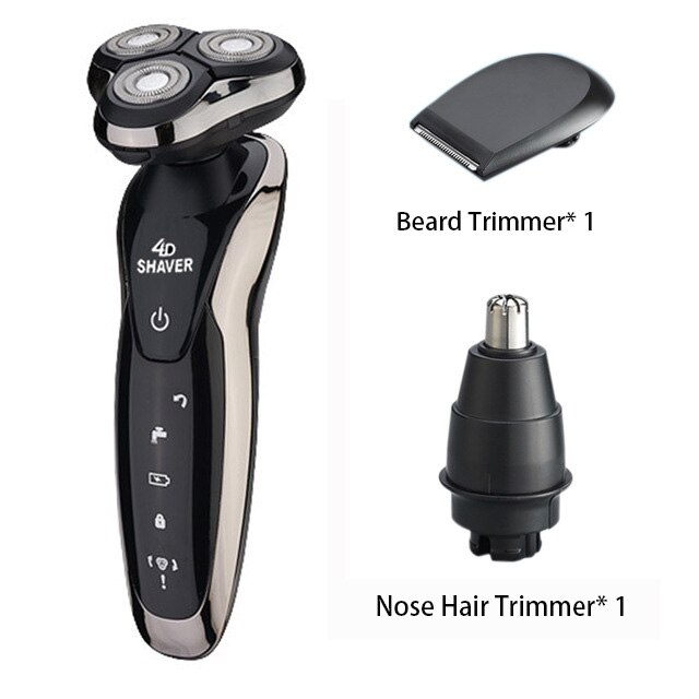 Máquina de afeitar eléctrica de afeitar la barba Trimmer nariz máquina de afeitar para hombres recargable afeitar seco mojado de doble uso, impermeable y lavable: Gold 3 in 1