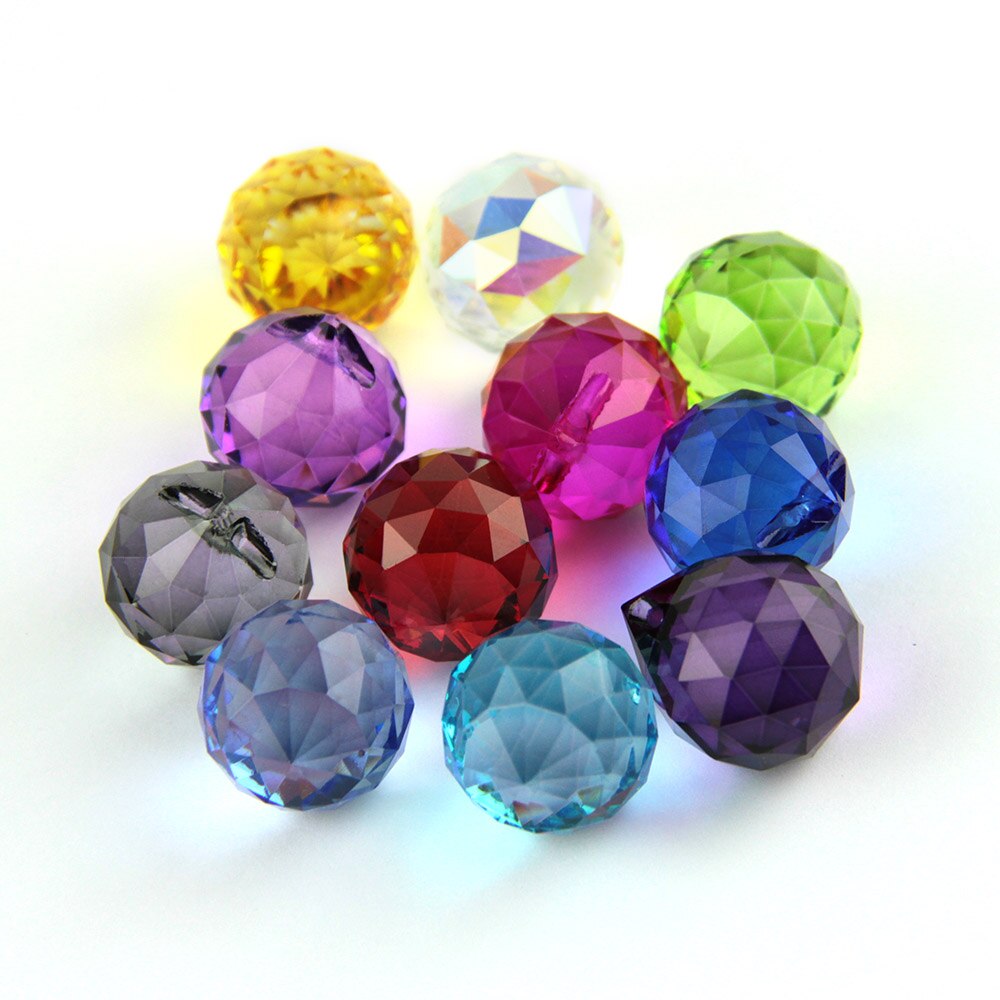 10pcs/lot 15mm Mixed Color Feng Shui X-mas Crystal Ball Crystal Prism Pendant Prism Ball For Parts