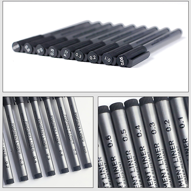 9Pcs/set Pigment Liner Micron Ink Marker Pen For Drawing Sketch Manga Micron Liner Calligraphy Brush Hook Line Pens Art Supplies