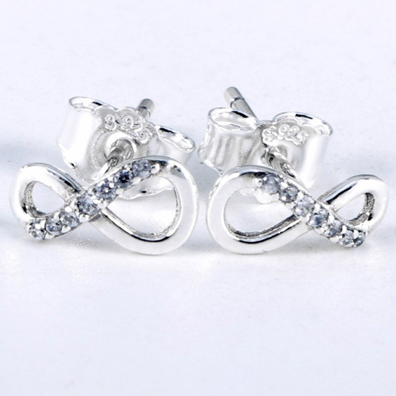 Originele 925 Sterling Zilveren Oorbel Fonkelende Infinity Stud Oorbellen Met Crystal Voor Vrouwen Wedding Fijne Europa Sieraden