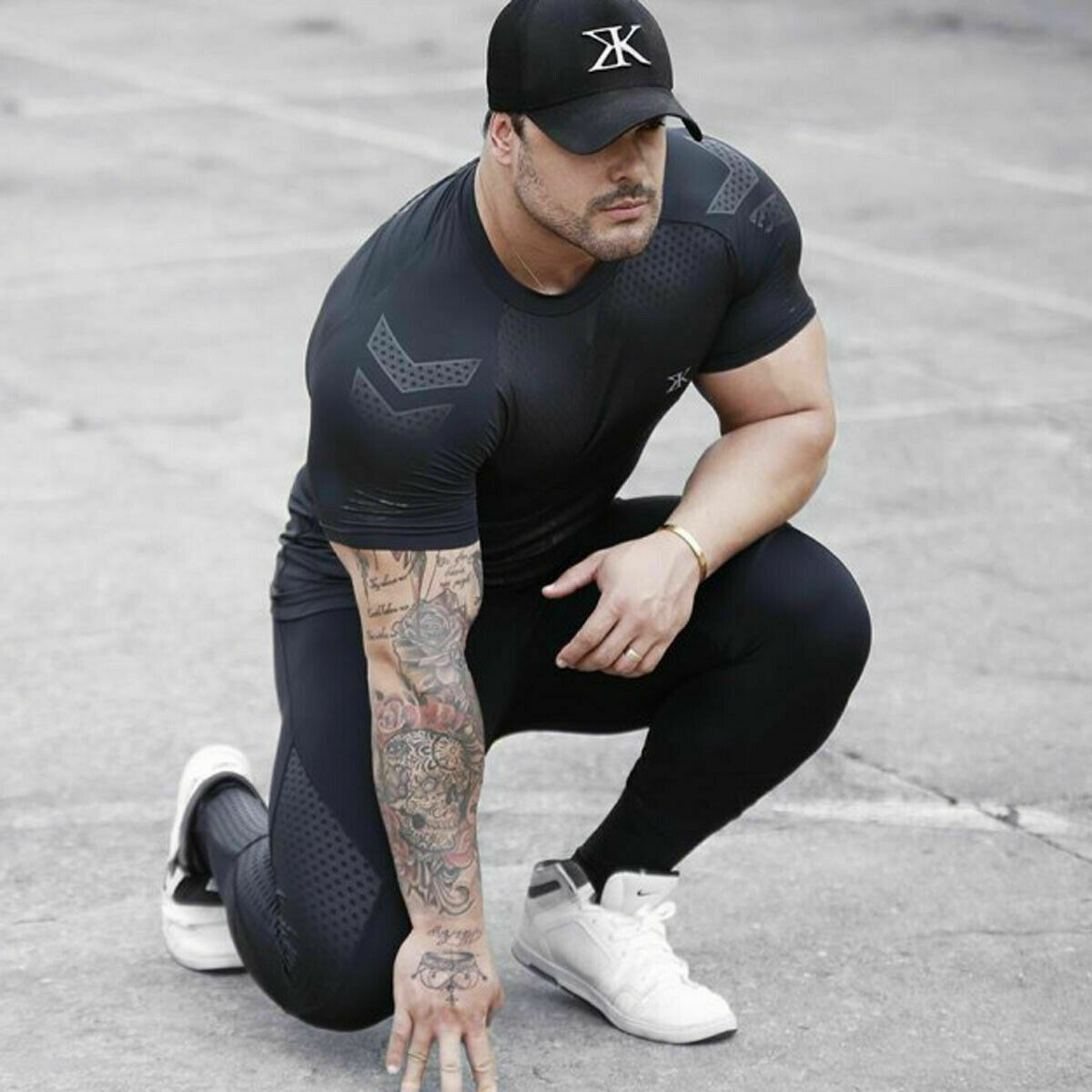 Herr t-shirt gym toppar sport t-shirt herr t-shirts träning träning kortärmad gym fitness muskel tight t-shirt plus size casual