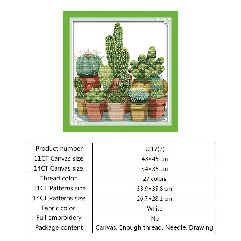 Joy Sunday Cross Stitch Embroidery Kits 14CT Cactus Patterns Counted Printed on Canvs DIY DMC Embroidery Thread Sets Needlework: Cross Stitch-J217(2) / 11ct Printed Canvas