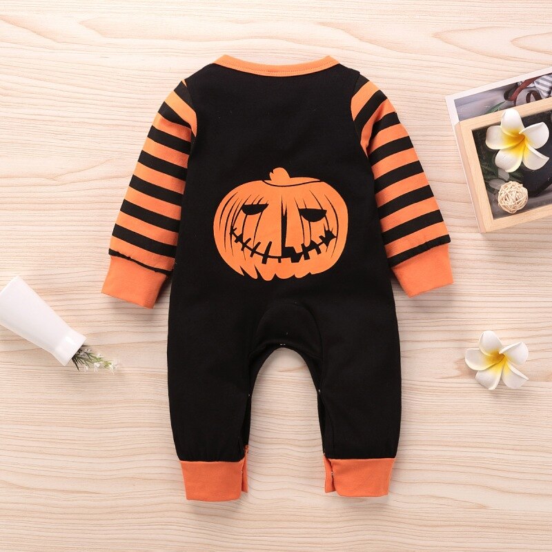 Pasgeboren Halloween Jumpsuit Baby Boy Meisje Romper Mijn Eerste Halloween Brief Print Jumpsuit Baby Streep Mouw Rompertjes