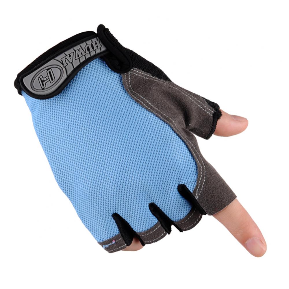 Verão masculino/feminino luvas de fitness ginásio levantamento de peso ciclismo yoga musculação treinamento fino respirável antiderrapante metade dedo luvas: M / Azul