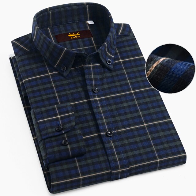 Men's Button Down Soft Cotton Brushed Gingham Shirts Casual Long-Sleeve Standard-fit Comfortable Thick Plaid Checkered Shirt: CS1926-03 / 44