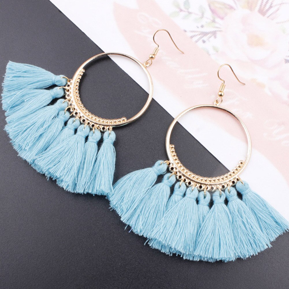 Vintage dynda spadek Tassel kolczyki dla kobiet kobieta moda oświadczenie etniczne artystyczne Boho duże kolczyki biżuteria akcesoria: Lake Blue