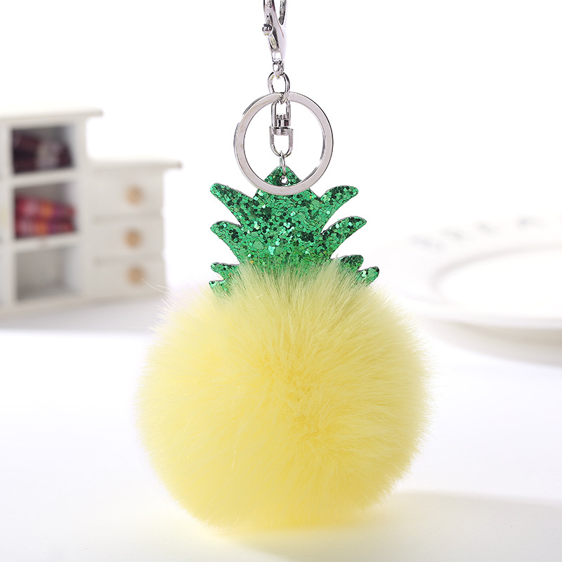Pluizige Faux Fur Ball Pompom Sleutelhanger Vrouwen Bag Charms Kerstboom Ananas Sleutelhanger Trinket Auto Sleutelhanger Kettingen 2C0322
