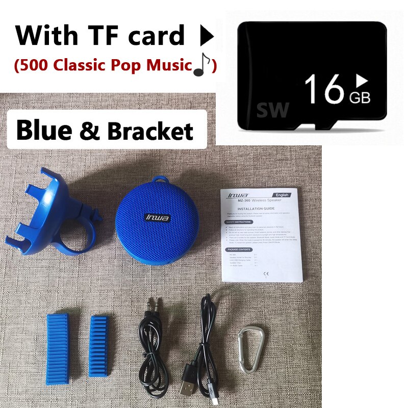 Portable Bikes TWS Bluetooth Speaker Bicycle Column Waterproof Shower Speaker Acoustics Sound Boombox Soundbar Woofer Hands Free: blue with TF card