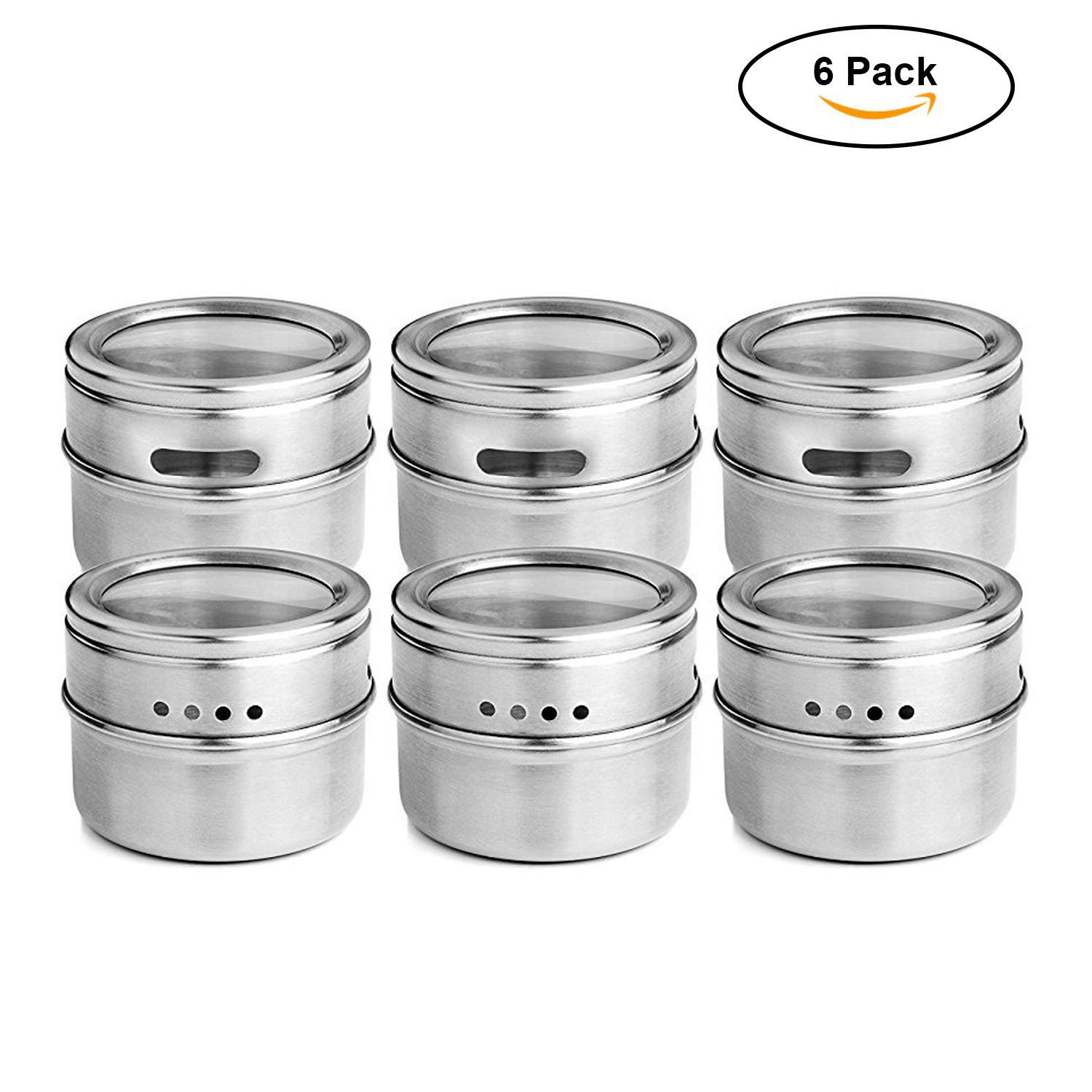 12pcs/set Clear Lid Magnetic Spice Tin Jar Stainless Steel Spice Sauce Storage Container Jars Kitchen Condiment Holder Houseware: 6 pieces