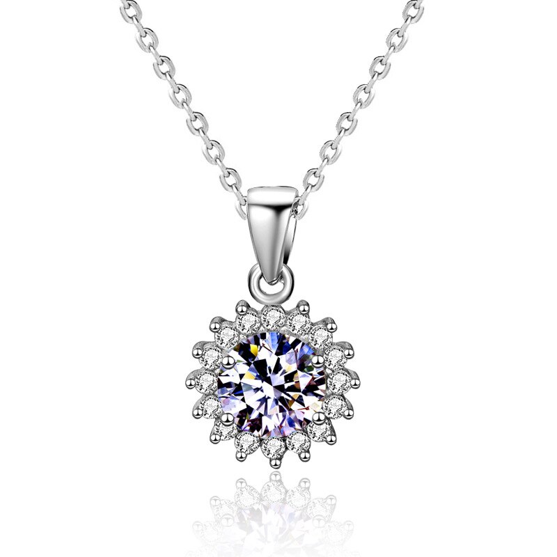 Moissanit-diamant-sonnenblumen-anhänger-halsketten für damen, sterlingsilber, 925 schmuckstücke, hochzeit