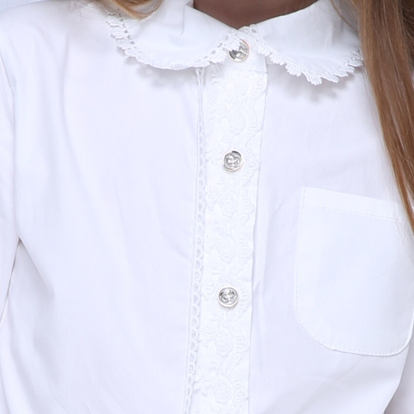 Tyttöjen pitsipaidat lapsille röyhelömyönäiset puserot syksyn lasten yksiväriset topit pitkähihaiset koulupaidat 4 8 9 12 vuotta tytöille valkoiset puserot