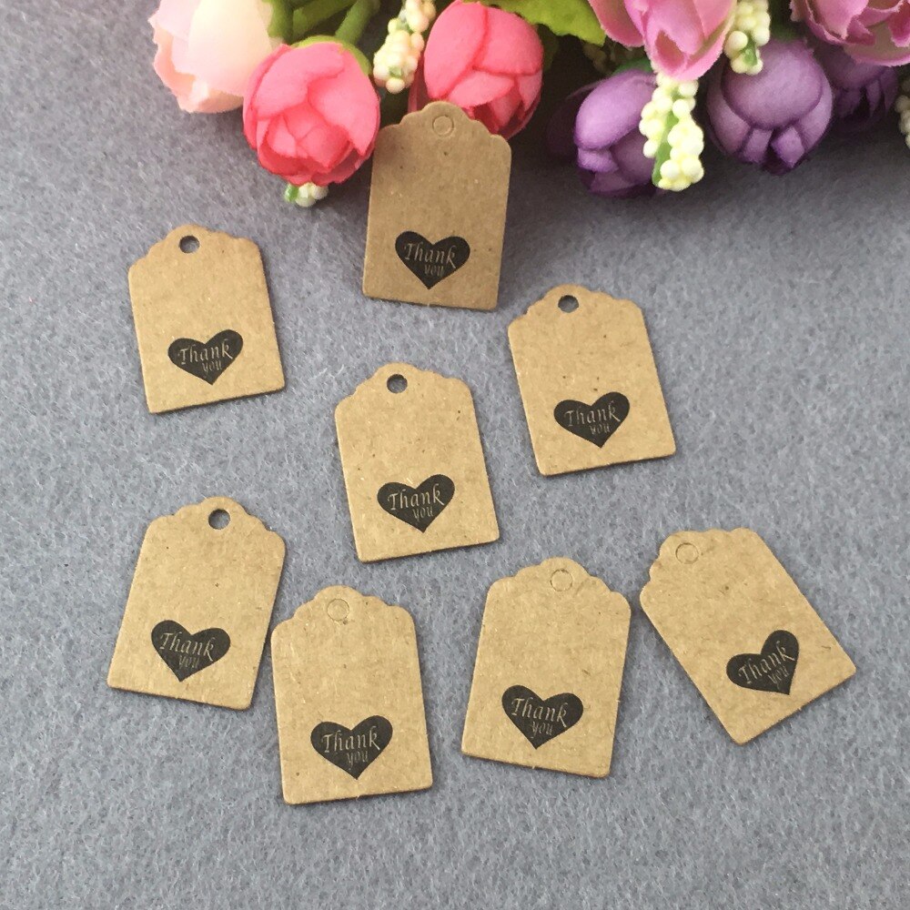 500 stks Kraftpapier Tag Festival DIY &#39;dank u&#39; Prijs Hang Tag Verjaardag Wedding Party Papieren Kaarten Tag + 500 stks string