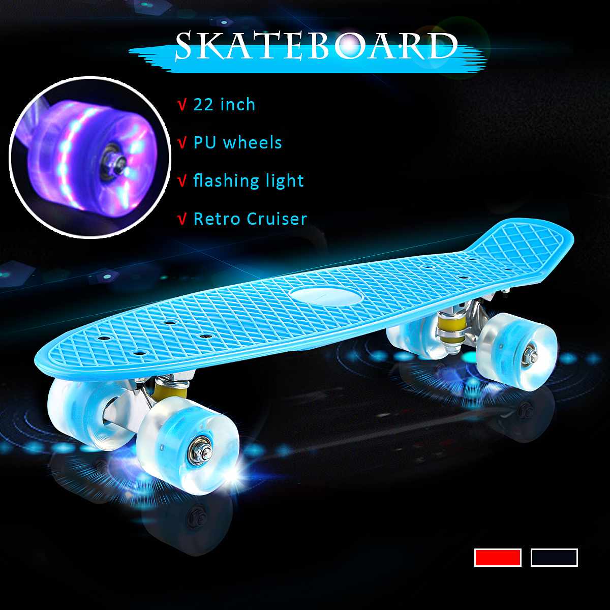 Tabla de Skate de 22 pulgadas con luz intermitente, Mini monopatín de plástico, Longboard de cuatro ruedas, para deportes al aire libre y de calle para niña y niño