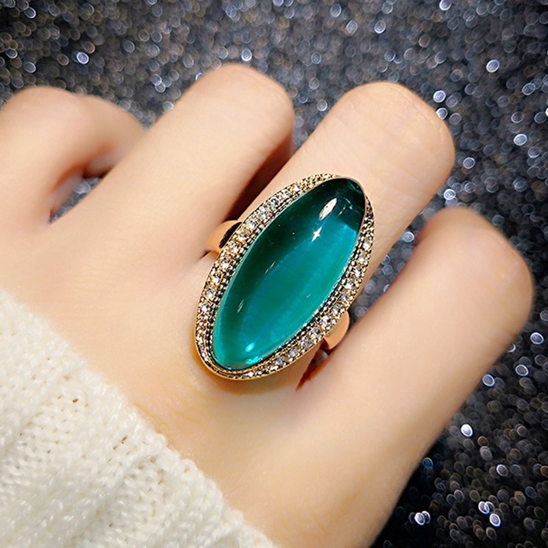 Grote Ovale Groene Steen Ringen Voor Vrouwen Luxe ... – Vicedeal