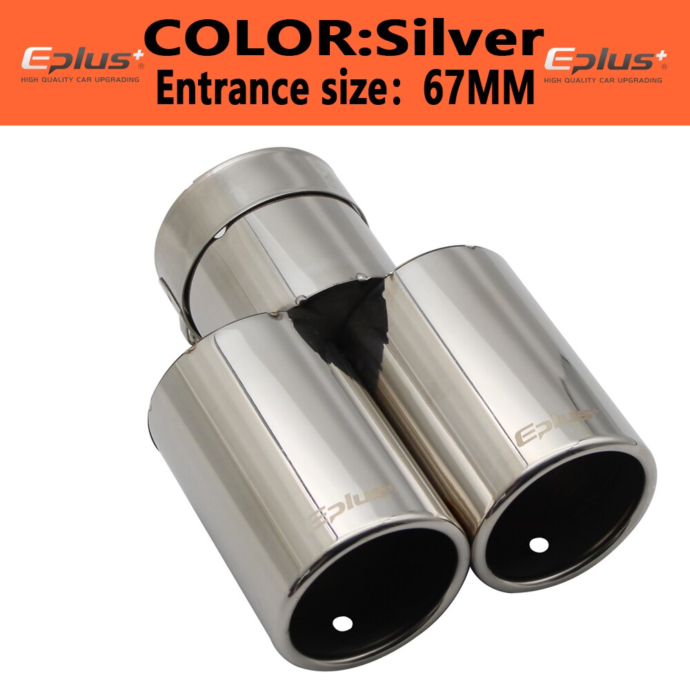 Eplus-silencieux d'échappement universel droit en acier inoxydable, silencieux d'échappement, multi-tailles, double sortie: Silver 67MM