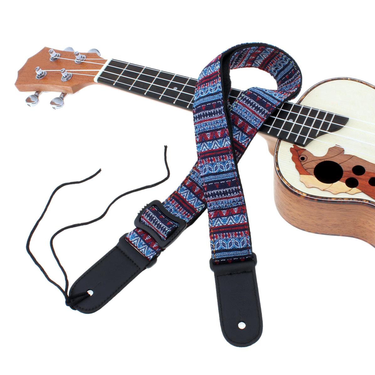 Bmdt-verstelbare 75-130cm ukelele gitaarband katoenen leren riemgesp met staartnagel