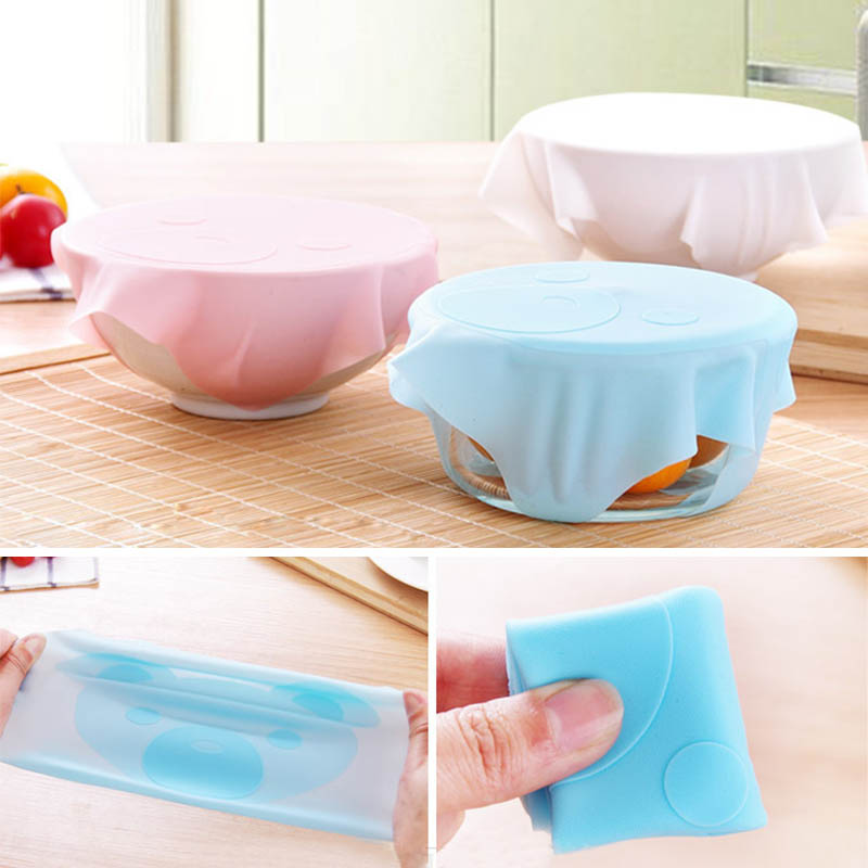 Zeer rekbare voedselverpakking met rekdeksel, schattige kleine beer, herbruikbaar, houdt voedsel vers, geschikt voor levensmiddelen, multifunctioneel, siliconen afsluitdeksel