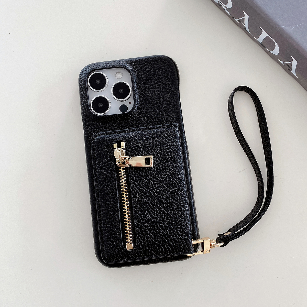 Luxus Litschi schälen aufbringen Pu Ledertasche für iPhone 15 14 13 12 11 Profi Max kleinen Spiegel Karten Halfter Schlüsselband Brieftasche Abdeckung