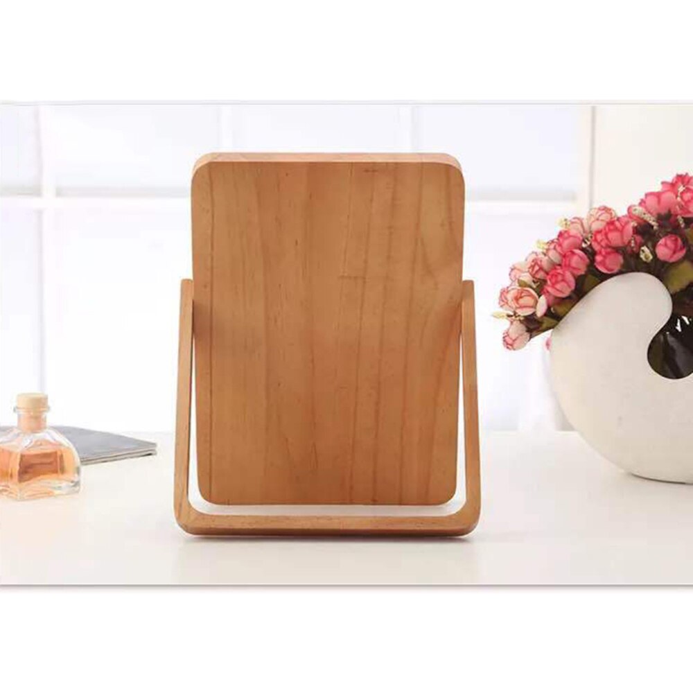 1PC Rectangular Makeup Mirror Dressing Mirror Wooden Frame Mirror Desktop Mirror for Girls Women