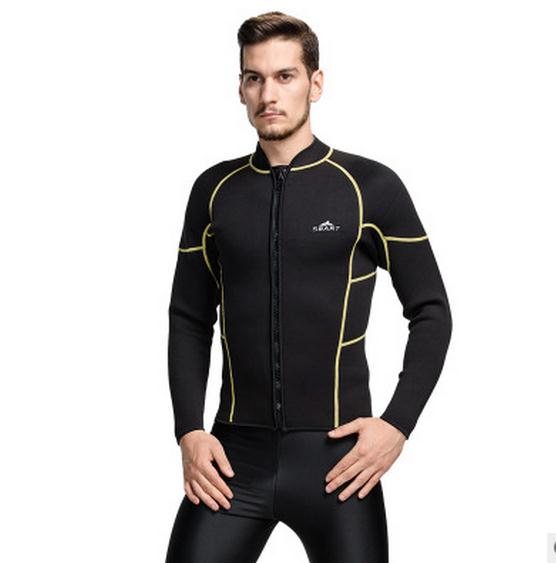SBART 1 pieza 3MM Zip Up traje de neopreno chaqueta de buceo para hombres traje de baño de manga larga surf ropa de navegación DCO: Black / S 50 to 60kg