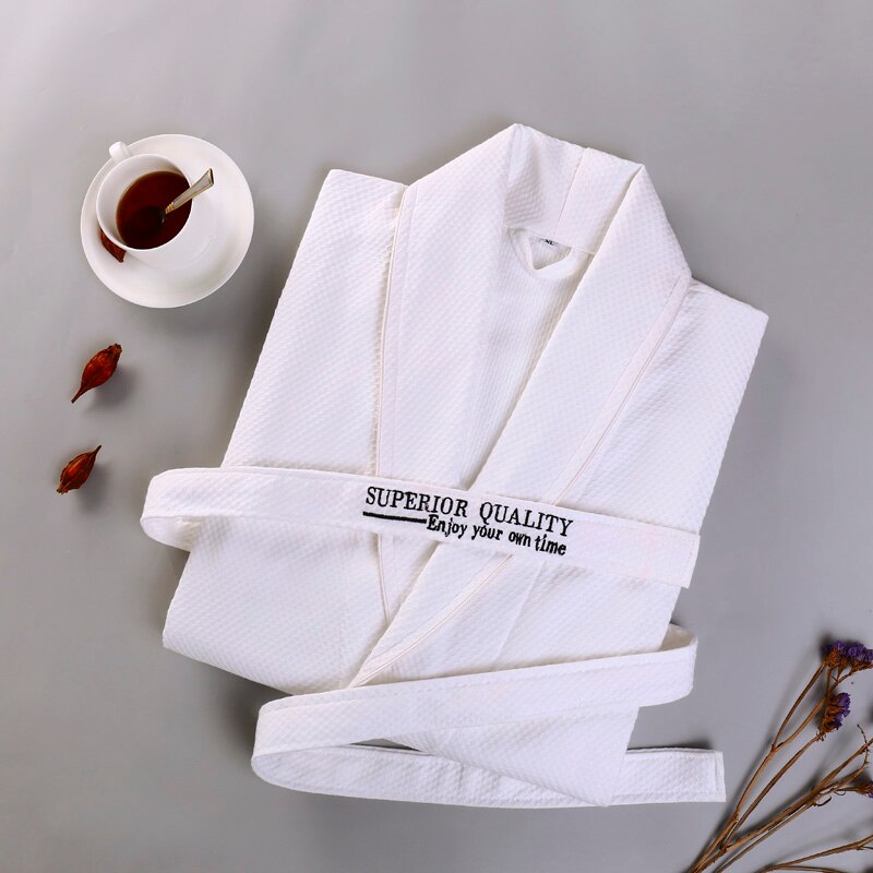 Puuvillainen vohvelikuvioinen kylpytakki miehille #39 hupullinen morsiusneitojen miesten kylpytakki morsian mies kimono ohut narukylpytakki pariskunnalle löysä koti: Valkoinen / L