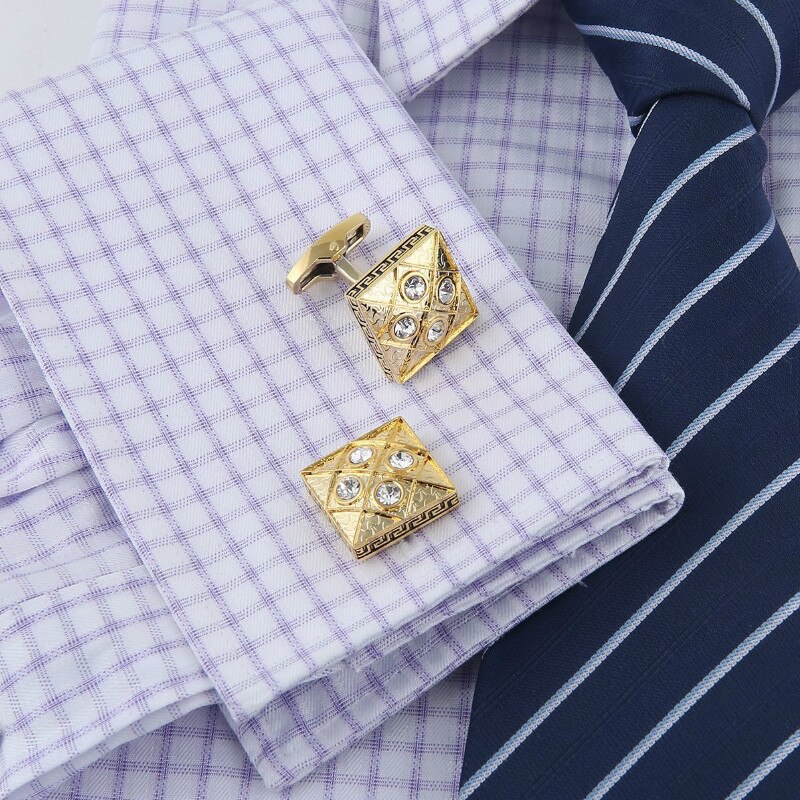 Manchetknapper mænds business banket bryllup daglig fritid jakkesæt tilbehør guld firkantet mønster fransk skjorte manchetknapper trendy