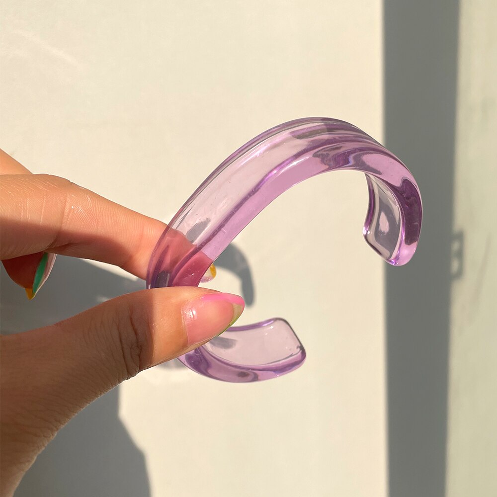 HZ – Bracelet Transparent en résine acrylique colorée, géométrique, Simple, ouvert, Version large, pour femmes et filles, de bijoux,: L