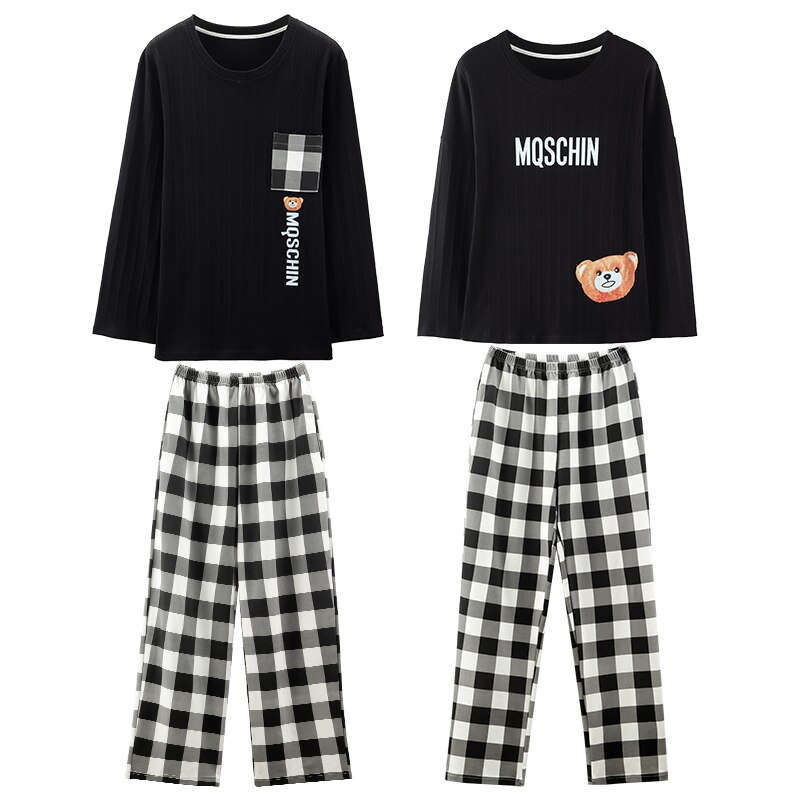 SONG Spring Summer Couples Pajama Sets For Women Men Long Sleeves Cotton Casual Pyjamas Home Suit 2 Pieces Sweet Match