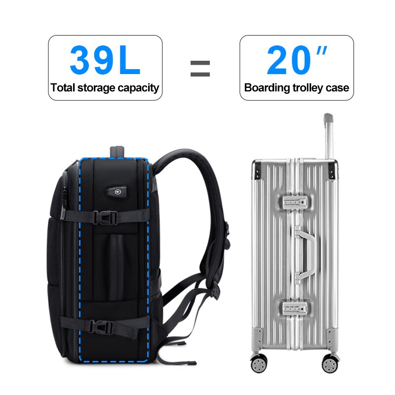 Rowe heren grote capaciteit meerlaagse rugzak usb-oplaadbaar waterdicht 17.3 inch computertas kan schoenen opbergen reistas