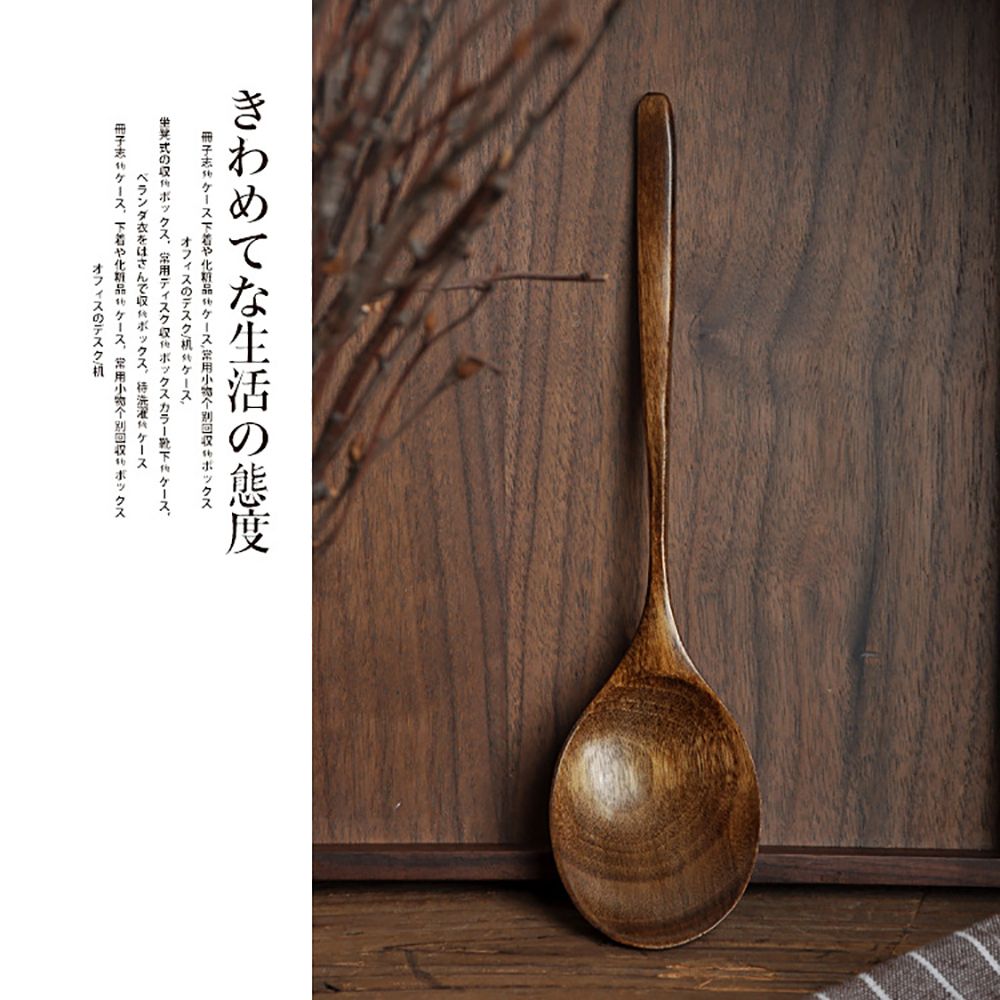 1 Pc Multi-Use Wooden Cooking Utensils Japanese-Style Rice Scoop Natural Long Handle Wooden Spoon Portable Simple Tableware