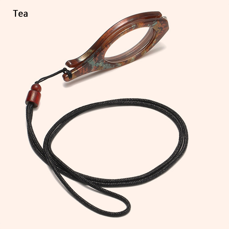 Colgante plegable para gafas de lectura, lupa portátil para prevenir pérdida, collar redondo/ojos de gato, gafas de prebicia, con cadena: Tea / +200