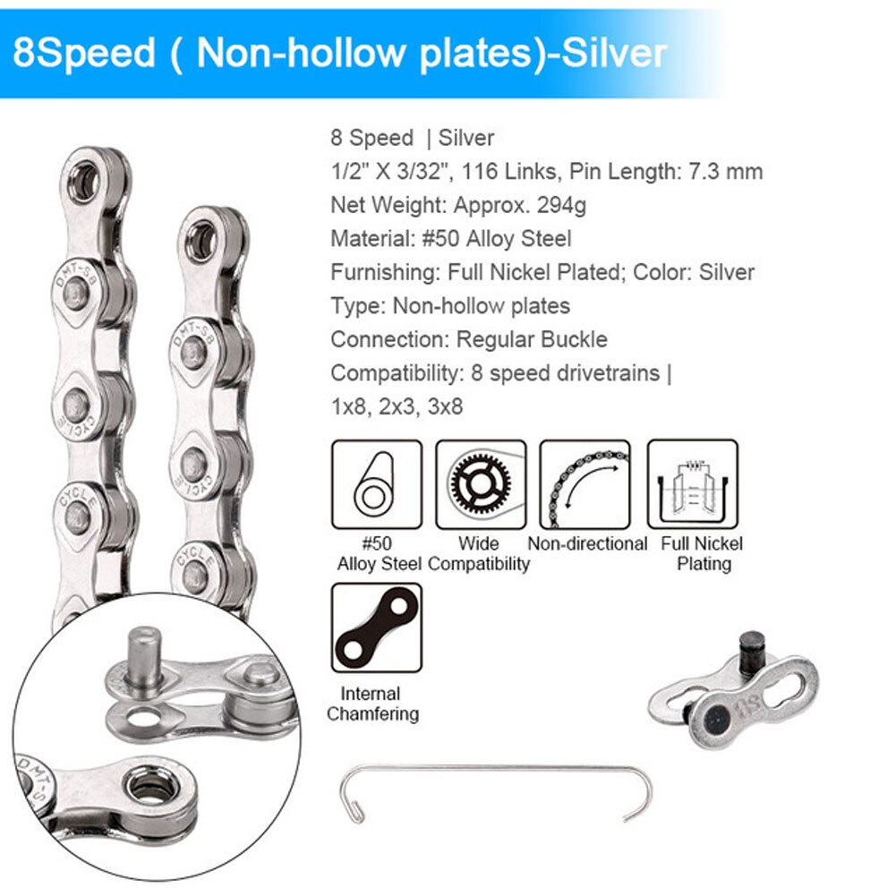 Road Bike MTB Bicycle Chain 8/ 9/10 /11 Speed Hollow Ultra Light Chain Bicycle General Chain Variable Speed Half Hollow Chains: 8 speed