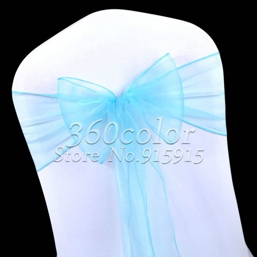 100 Stuks Licht Blauw/Turquoise Sheer Organza Voorzitter Sjerpen Bow Cover Bruiloft Decoratie