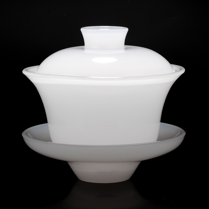 160 Ml Gaiwan Witte Jade Porselein Thee Kom Met Deksel Schotel Set Kantoor Theeceremonie Drinkware Verjaardag Collectie