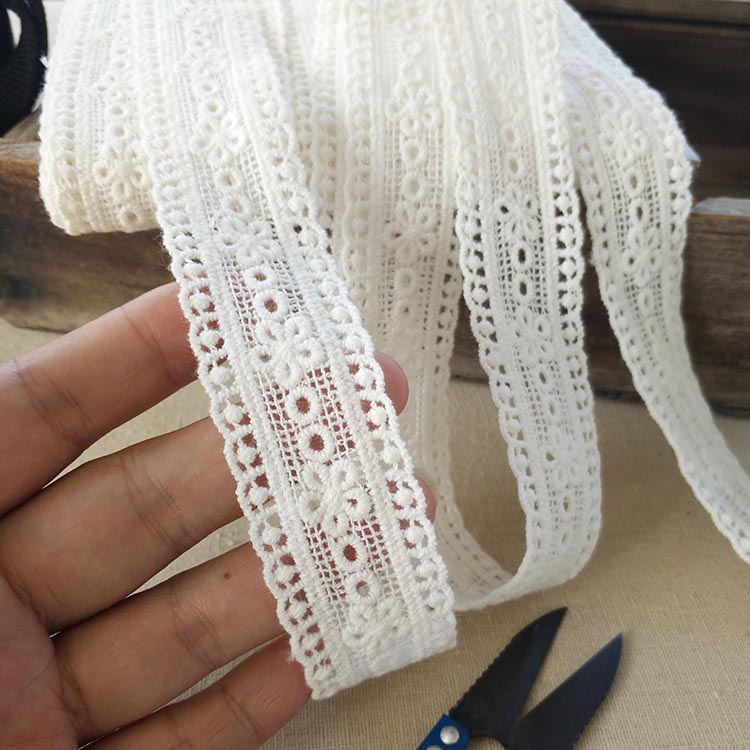 Renda floral bordado de algodão branco, 5 jardas/lote, pequena, fina flor x716